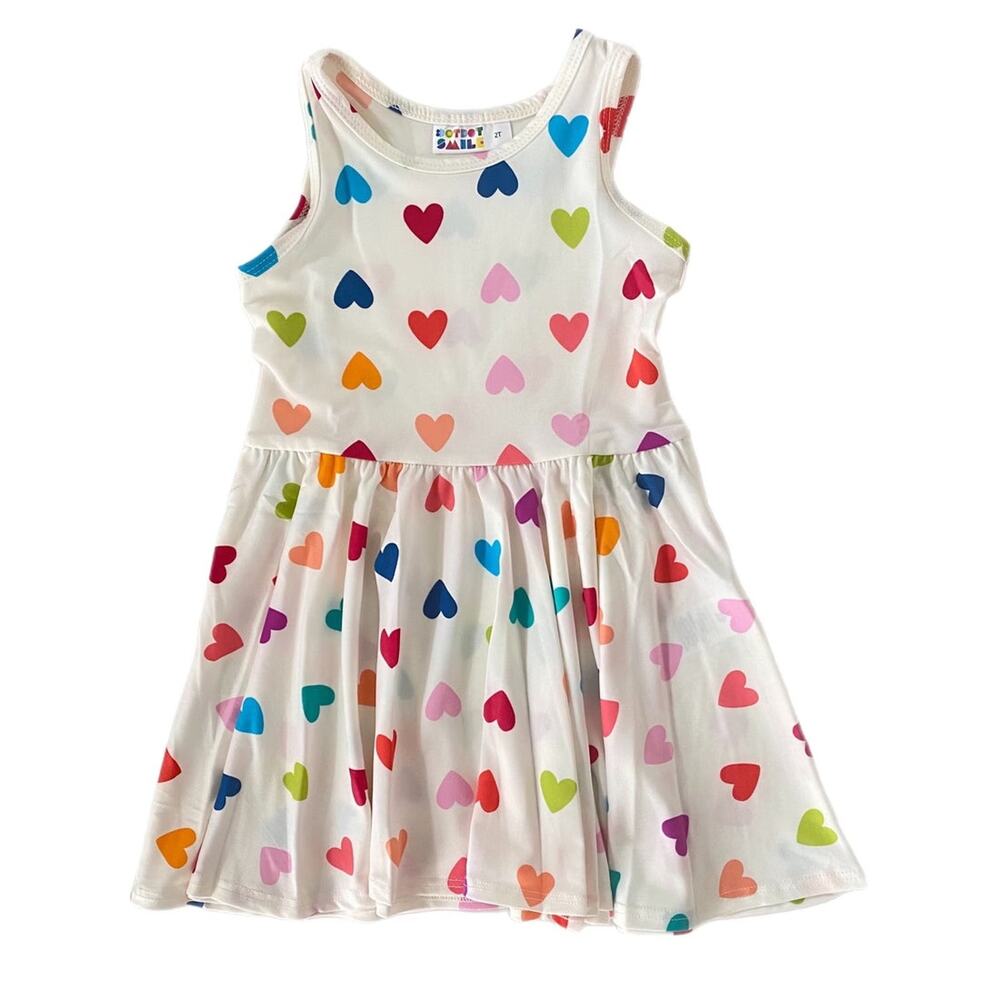 Brand New Dot Dot Smile Rainbow Hearts Tank Dress - 2T